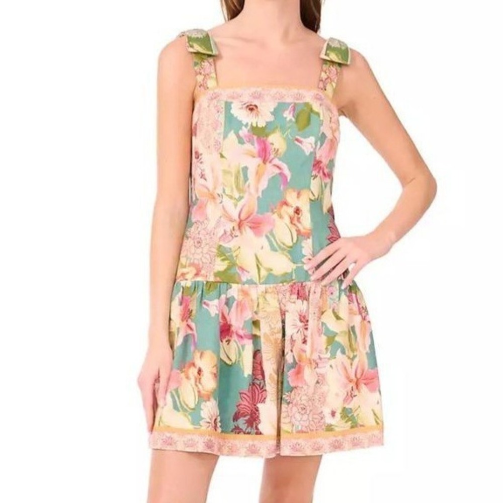 CeCe‎ Sleeveless Square Neck Fit & Flare Floral Sleeveless Dress Womens M NWT